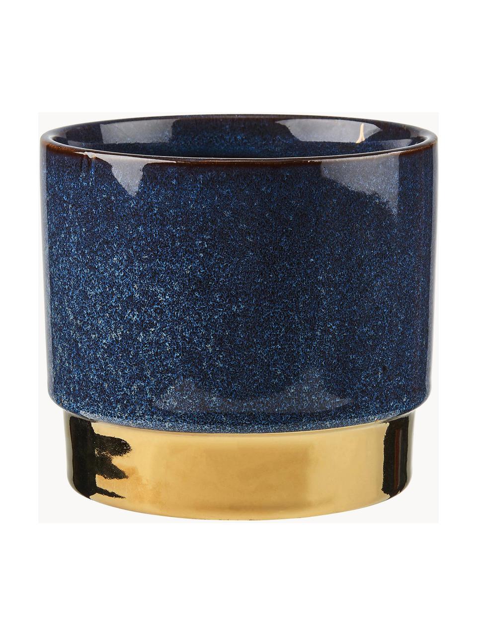 Macetero de gres Golden Touch, Cerámica de gres, Azul oscuro, dorado, Ø 15 x Al 13 cm