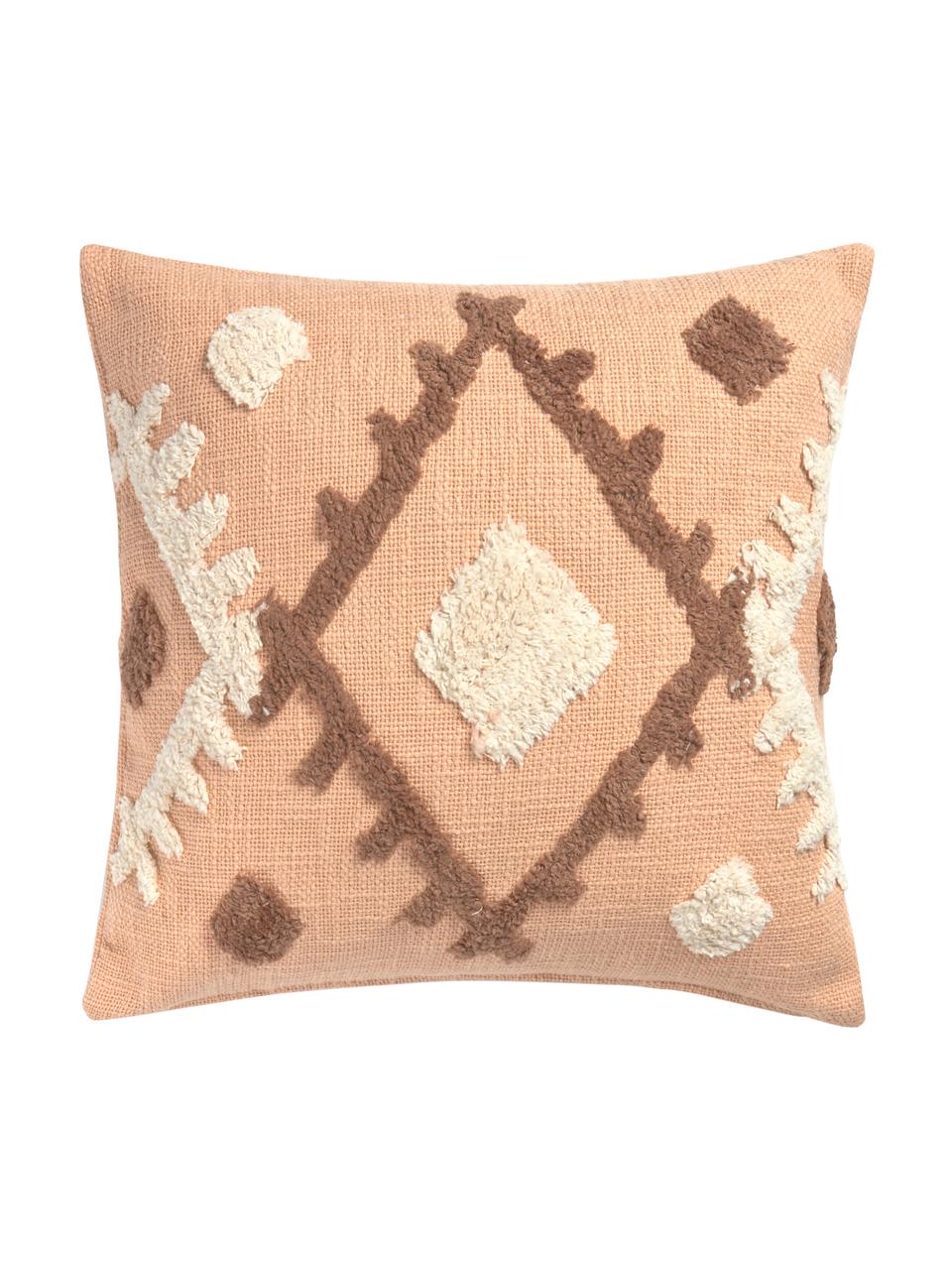 Boho Kissenhülle Congo mit Hoch-Tief-Muster, 100% Baumwolle, Lachsfarben, Beige, Taupe, 45 x 45 cm