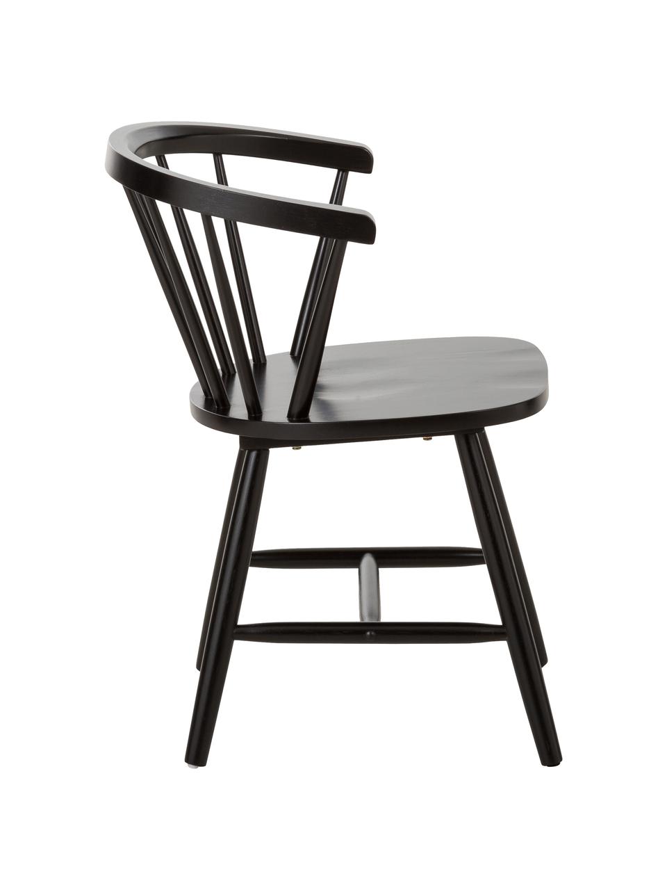 Krzesło z podłokietnikami z drewna w stylu windsor Megan, 2 szt., Drewno kauczukowe, lakierowane, Czarny, S 53 x G 52 cm