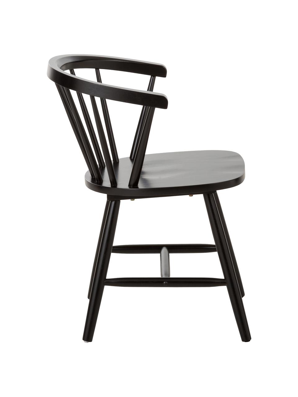 Židle s područkami ve windsorském stylu Megan, 2 ks, Lakované kaučukové dřevo, Černá, Š 53 cm, H 52 cm