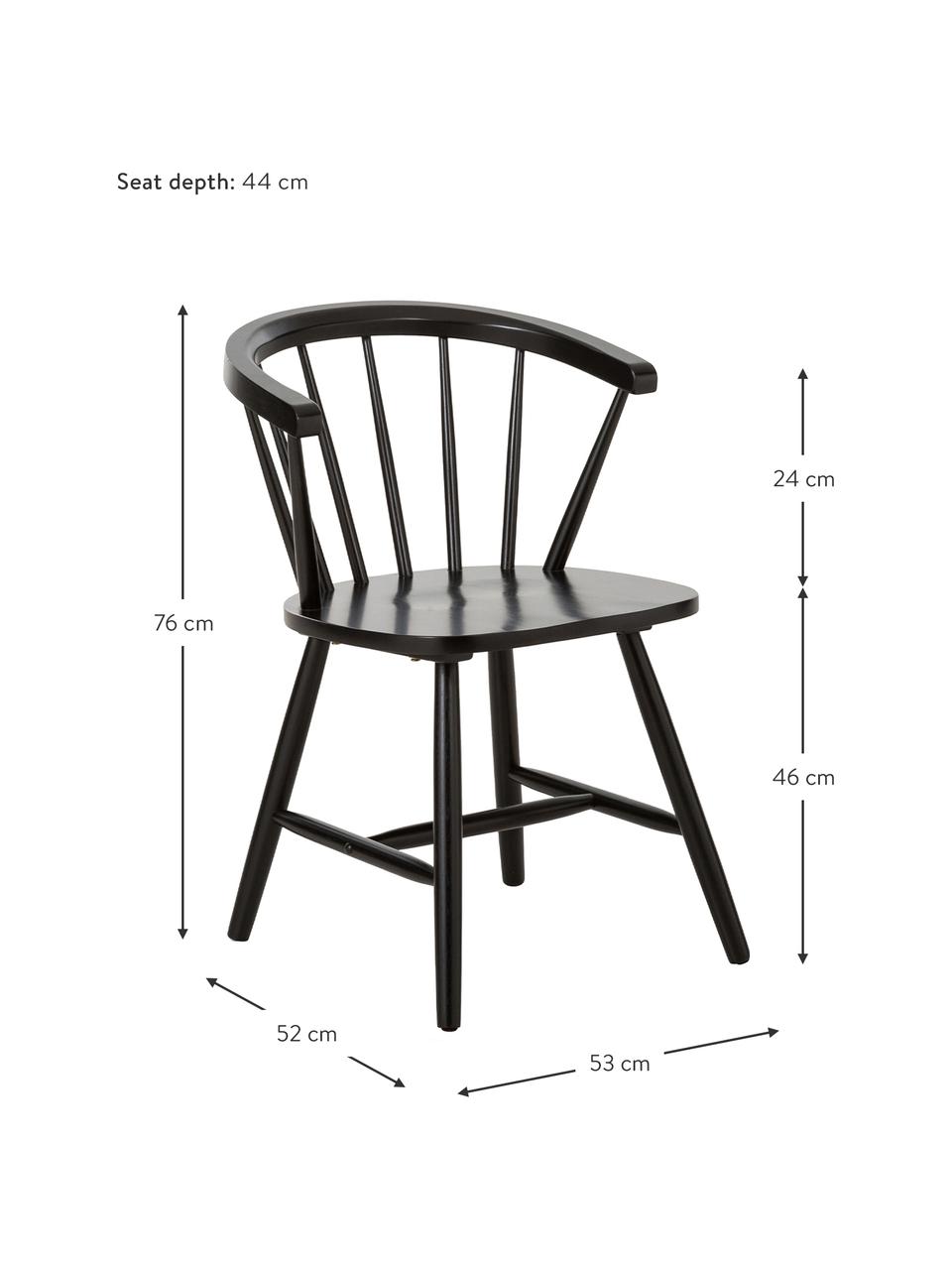 Windsor-Holzstühle Megan, 2 Stück, Kautschukholz, lackiert, Schwarz, B 53 x T 52 cm