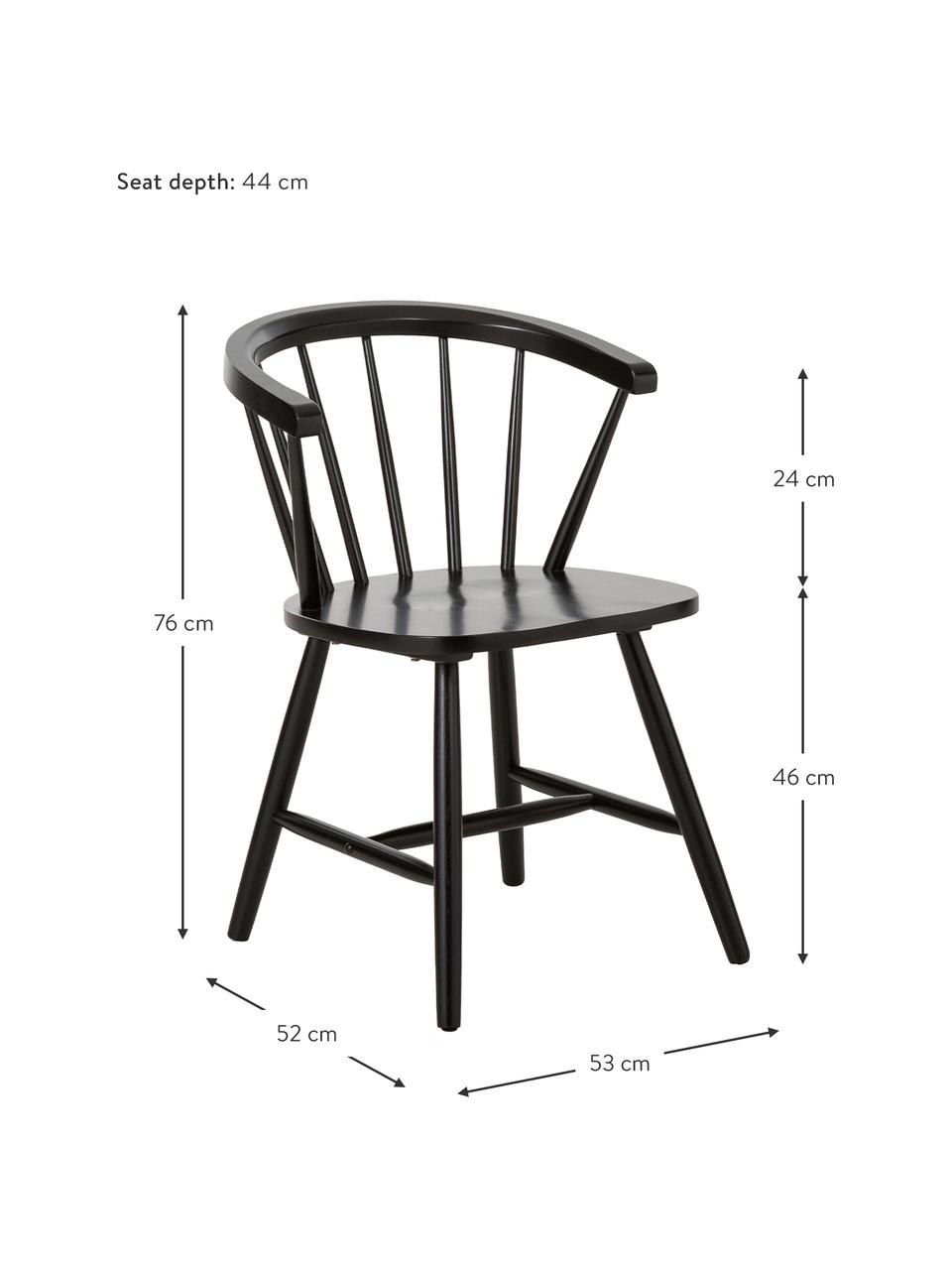 Židle s područkami ve windsorském stylu Megan, 2 ks, Lakované kaučukové dřevo, Černá, Š 53 cm, H 52 cm