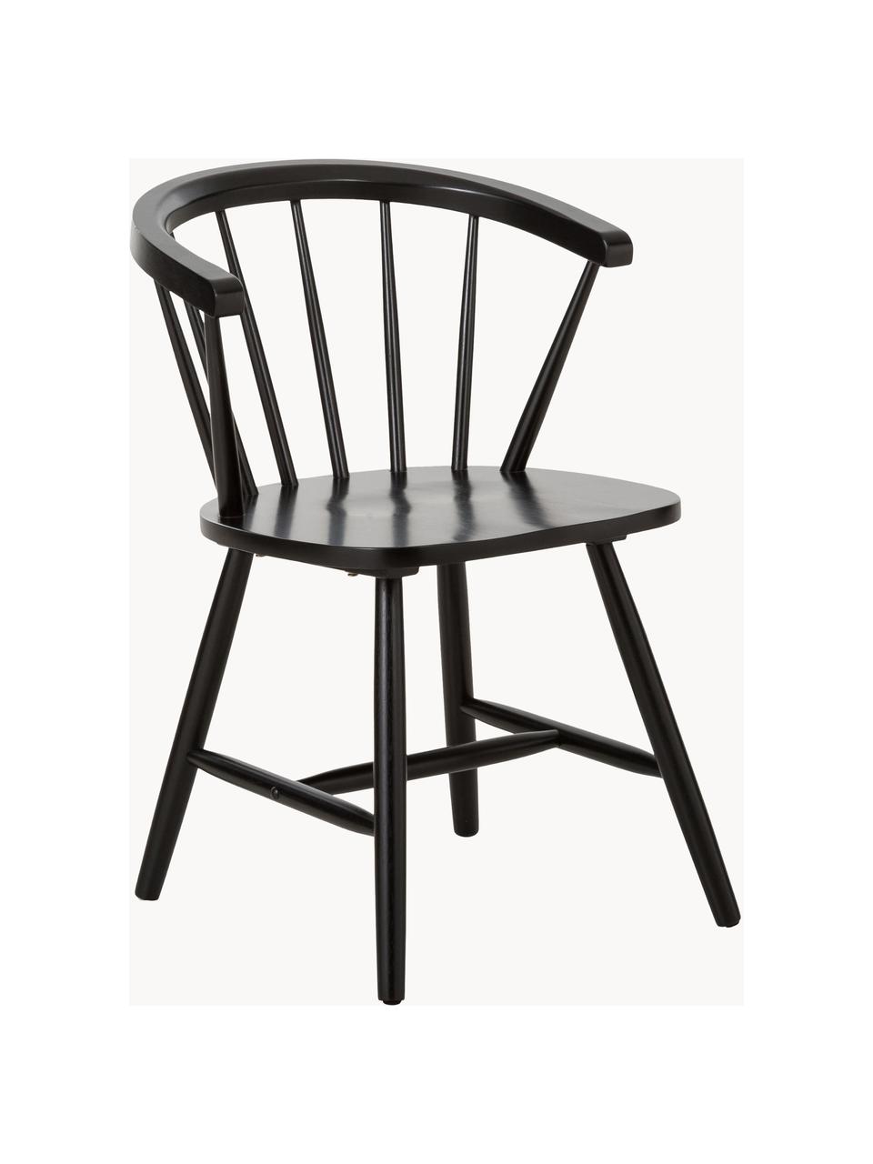 Krzesło z podłokietnikami z drewna w stylu windsor Megan, 2 szt., Drewno kauczukowe, lakierowane, Czarny, S 53 x G 52 cm