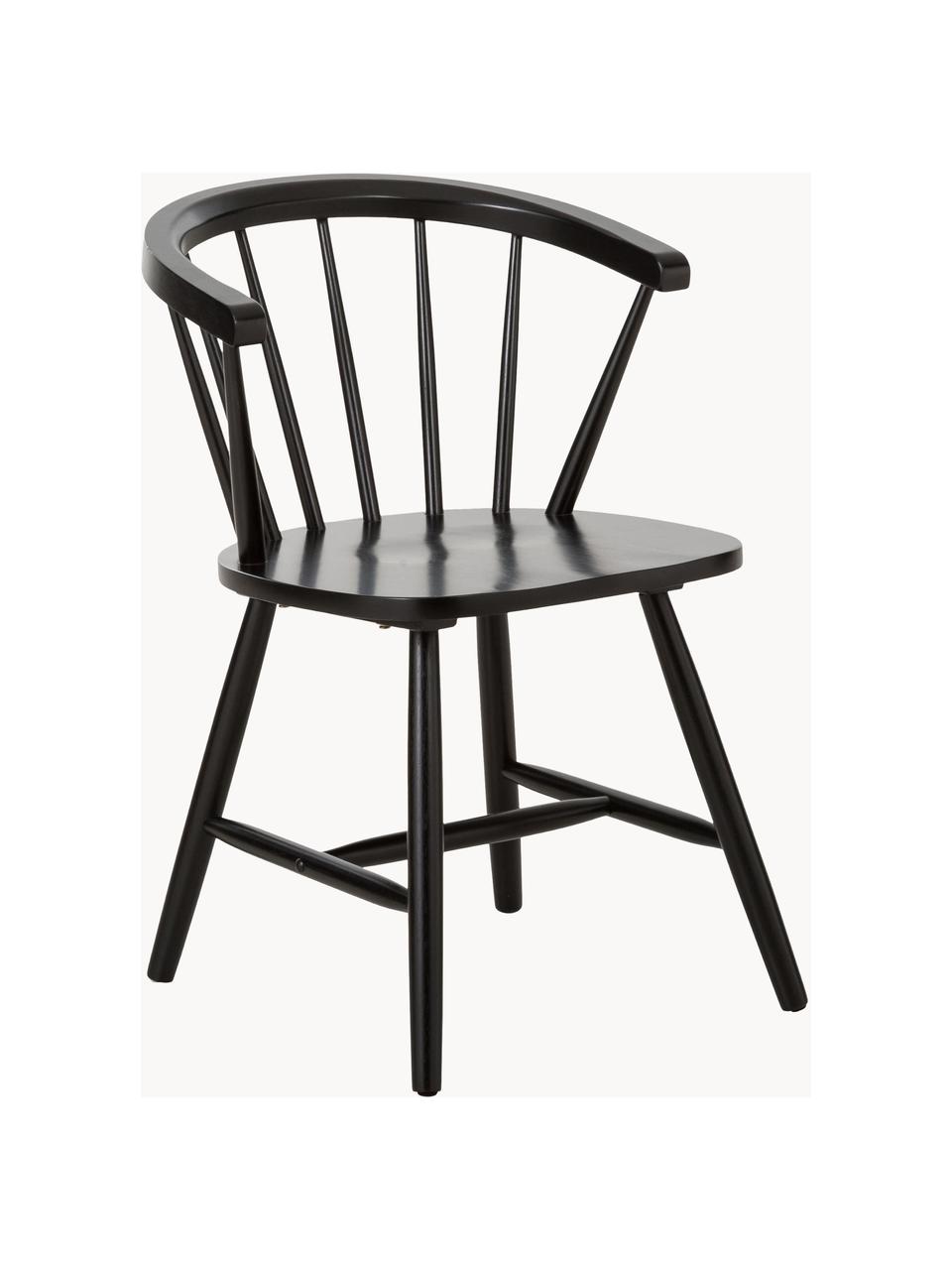 Židle s područkami ve windsorském stylu Megan, 2 ks, Lakované kaučukové dřevo, Černá, Š 53 cm, H 52 cm