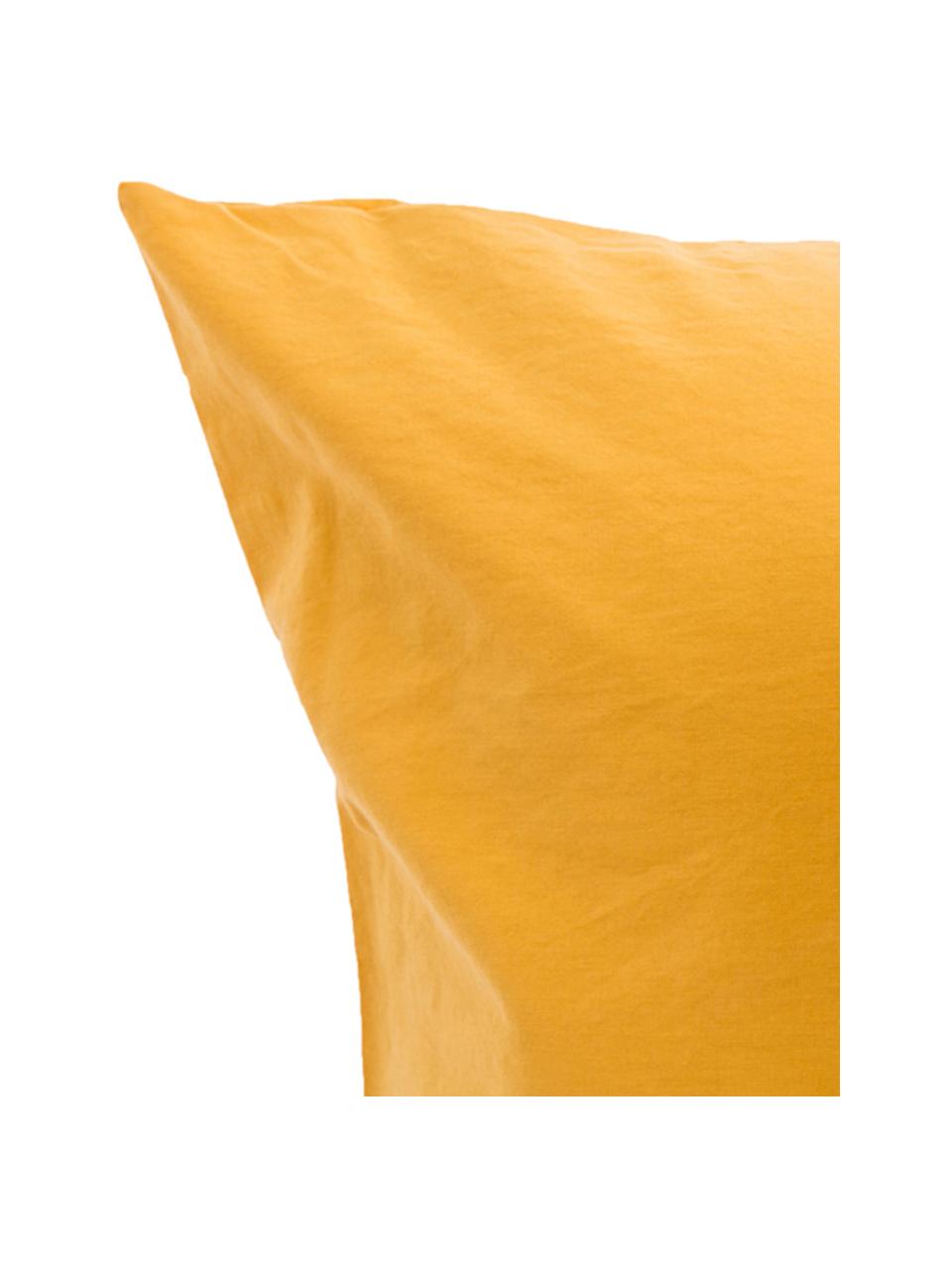 Parure copripiumino in cotone effetto stone washed Velle, Tessuto: cotone ranforce, Fronte e retro: giallo ocra, 155 x 200 cm + 1 federa 50 x 80 cm