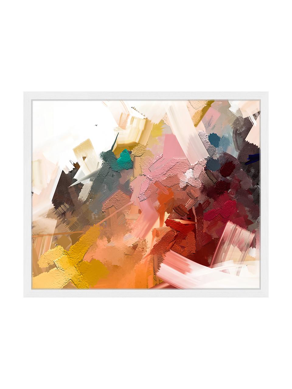Ingelijste digitale print Abstract Colorful Oil Painting, Afbeelding: digitale print op papier,, Lijst: gelakt hout, Multicolour, 63 x 53 cm
