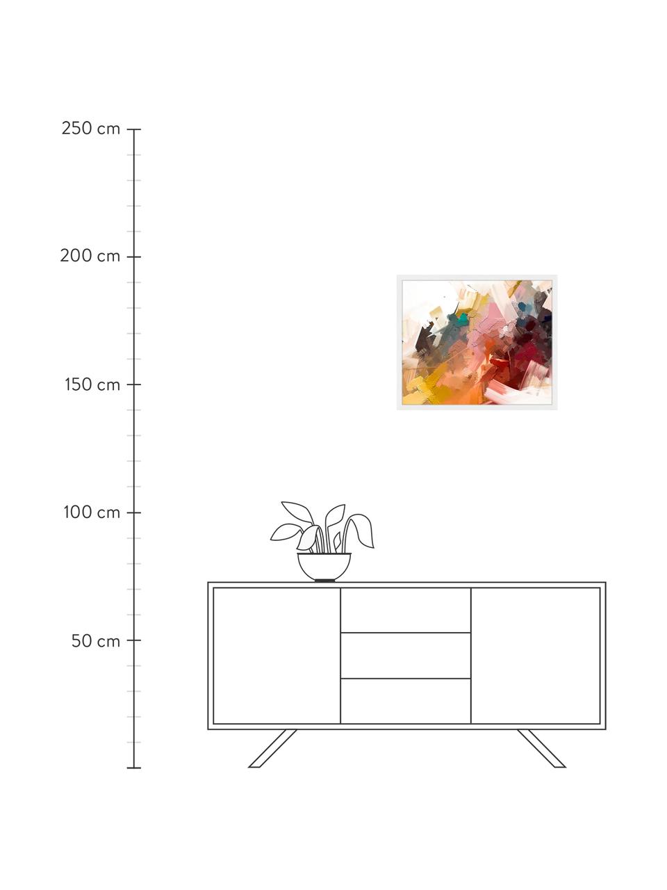 Ingelijste digitale print Abstract Colorful Oil Painting, Afbeelding: digitale print op papier,, Lijst: gelakt hout, Multicolour, 63 x 53 cm