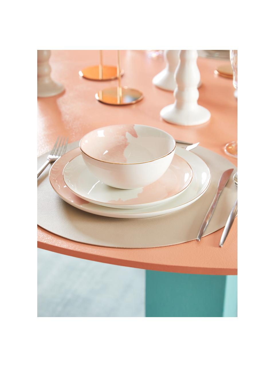 Assiettes plates en porcelaine avec bord doré Rosie, 2 pièces, Porcelaine, Blanc, rose, Ø 26 x haut. 2 cm