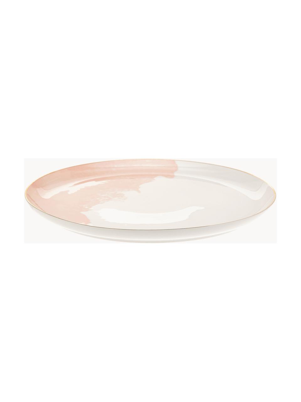 Assiettes plates en porcelaine avec bord doré Rosie, 2 pièces, Porcelaine, Blanc, rose, Ø 26 x haut. 2 cm