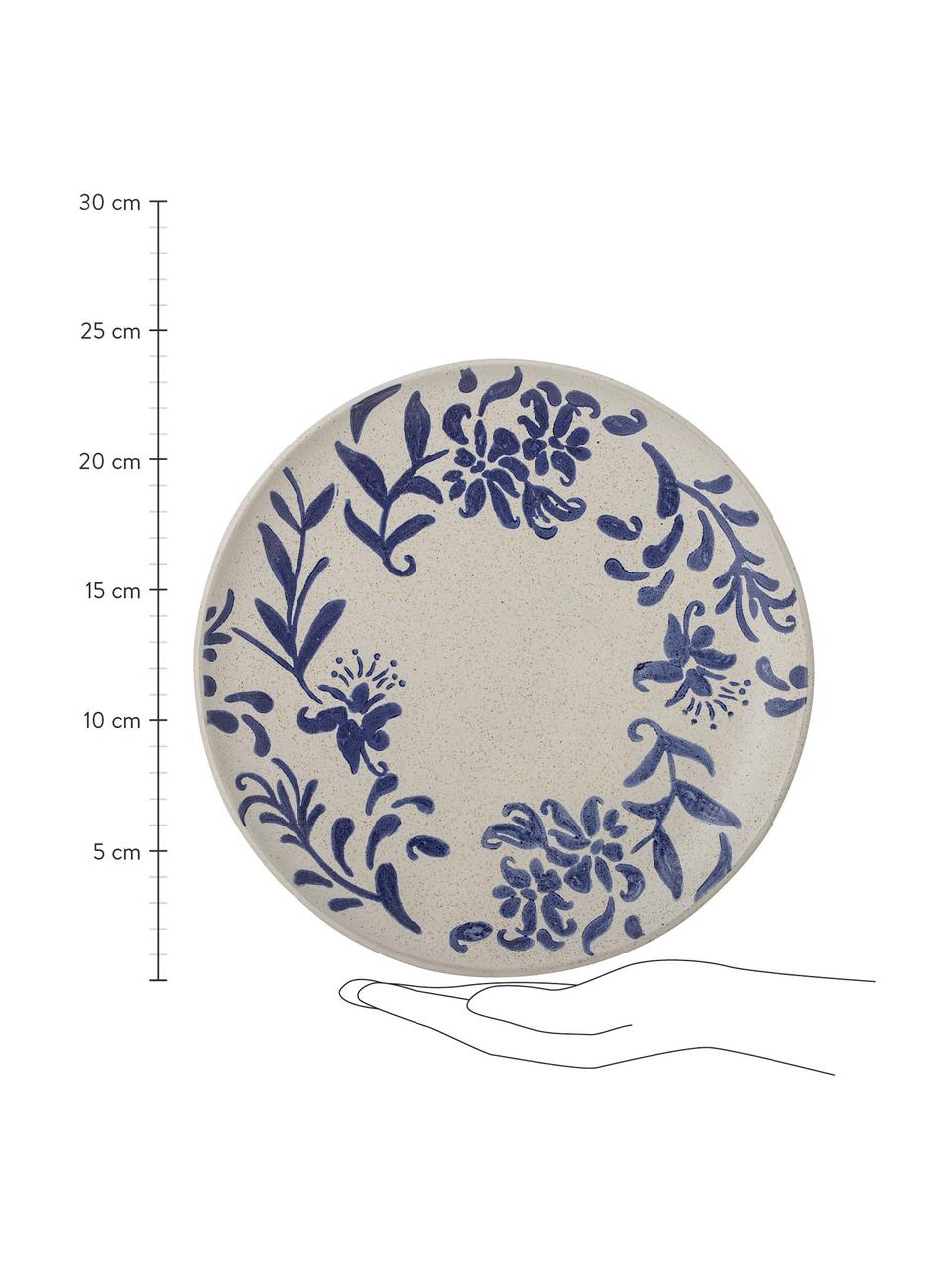 Handbeschilderde dinerborden Petunia met bloemmotief, 6 stuks, Keramiek, Beige, blauwtinten, Ø 24 cm