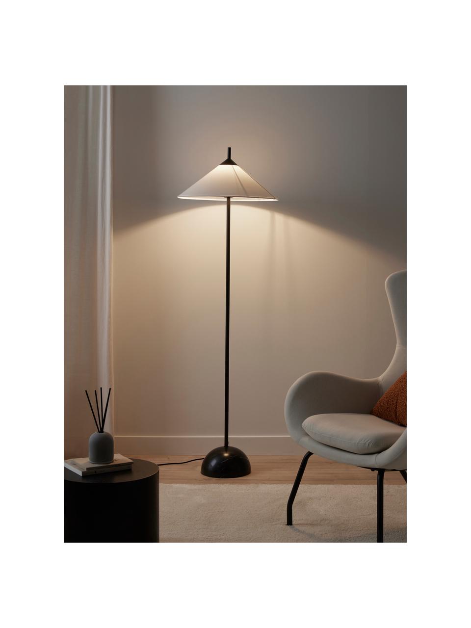 Lámpara de pie de mármol Vica, Pantalla: lino (100% poliéster), Estructura: mármol, Cable: cubierto en tela, Blanco, negro, veteado, Al 160 cm