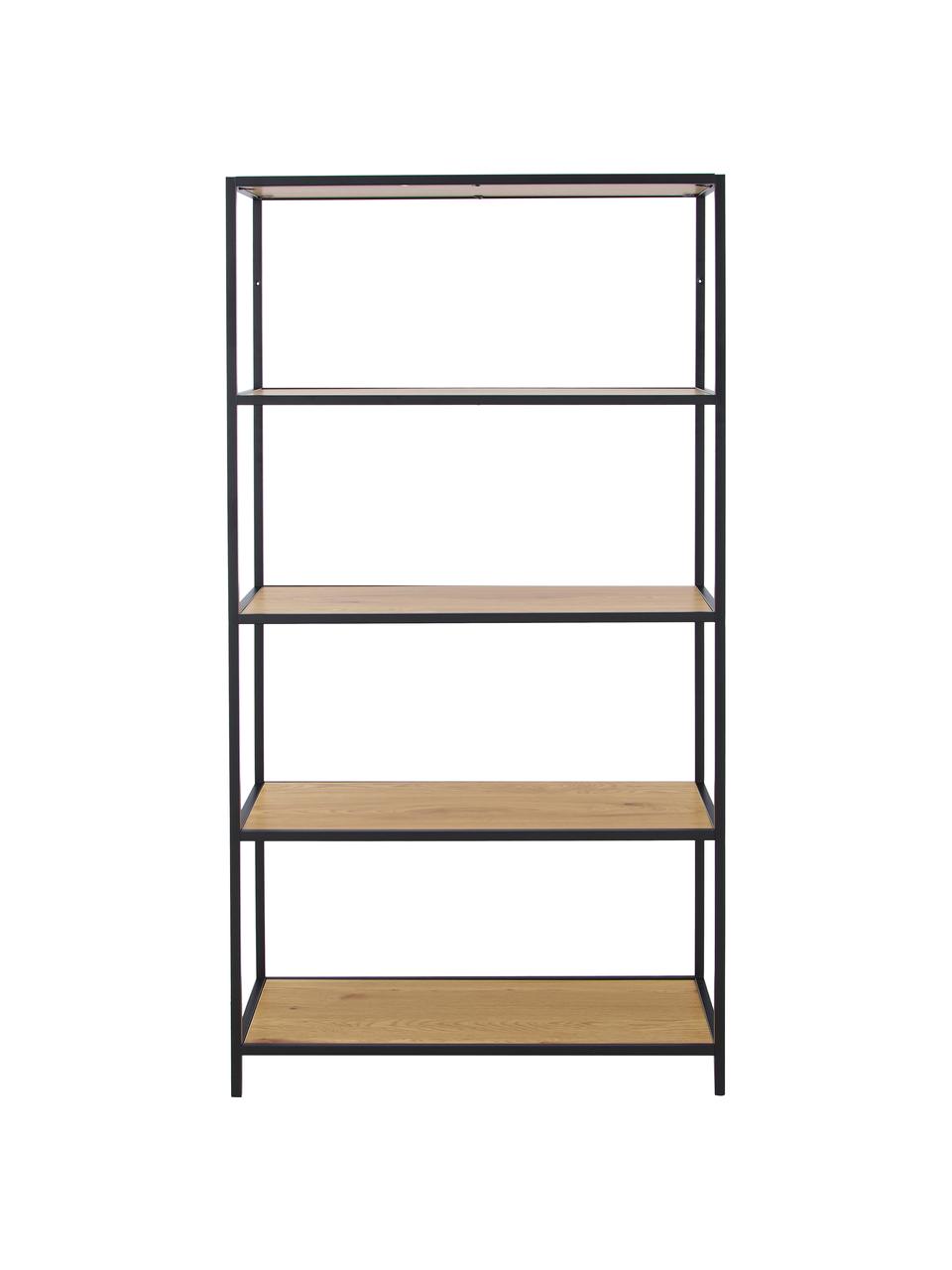 Regal Seaford, Einlegeböden: Mitteldichte Holzfaserpla, Gestell: Metall, pulverbeschichtet, Holzoptik, Schwarz, B 77 x H 150 cm