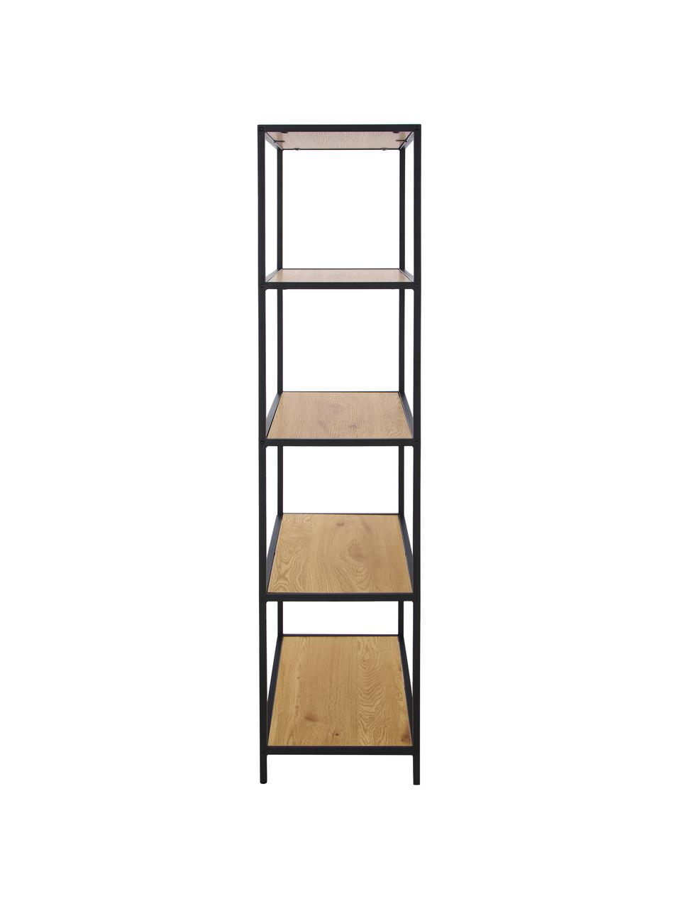 Regál z dreva a kovu Seaford, Divoký dub, čierna, Š 77 x V 150 cm