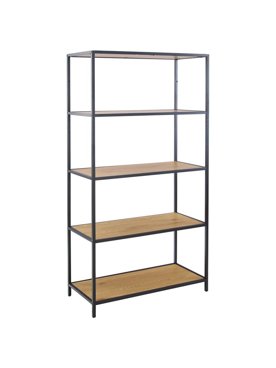 Estantería de metal Seaford, Estantes: tablero de fibras de dens, Estructura: metal con pintura en polv, Madera de roble salvaje, negro, An 77 x Al 150 cm