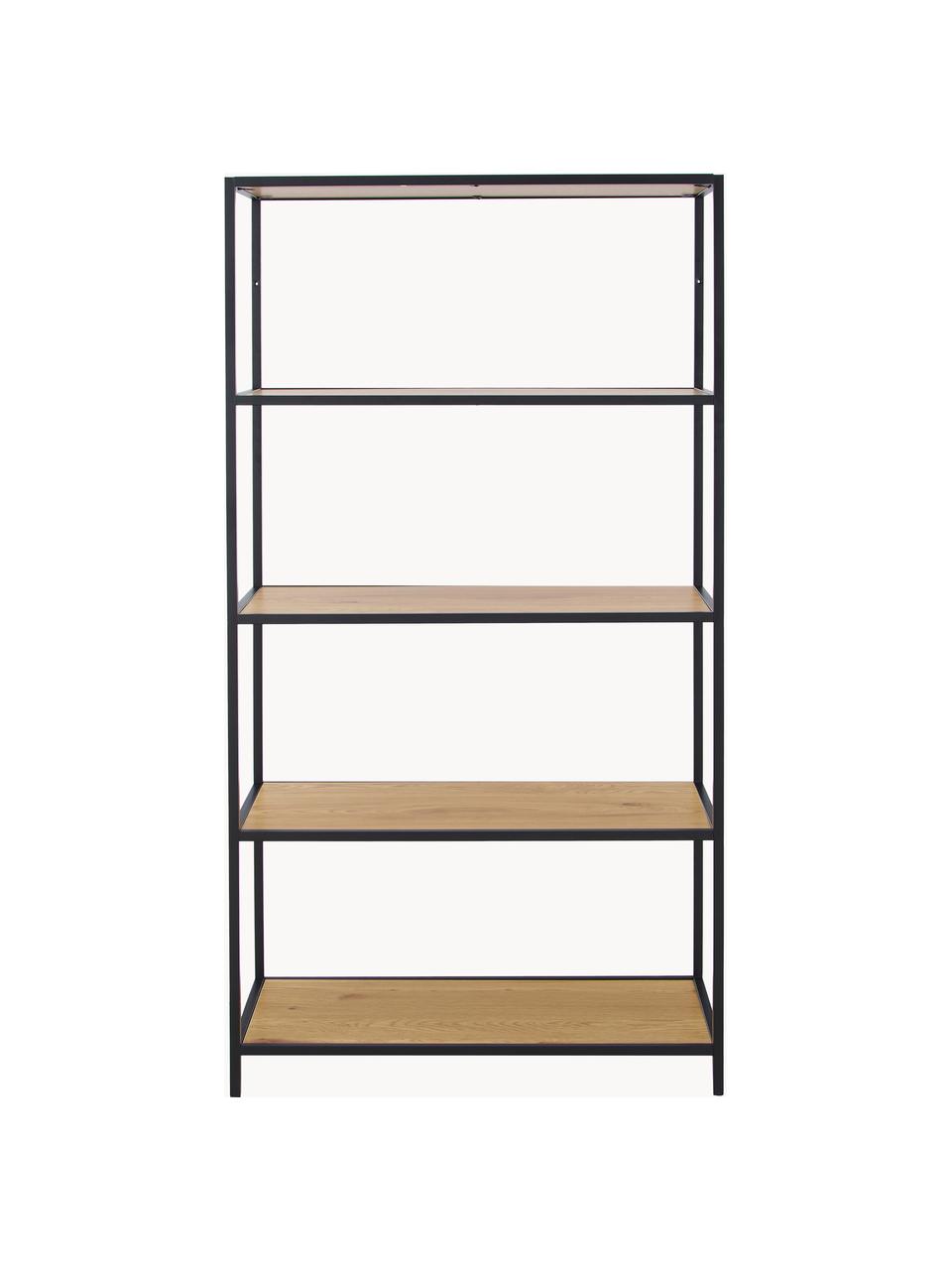 Estantería Seaford, Estantes: tablero de fibras de dens, Estructura: metal con pintura en polv, Beige en aspecto madera, negro, An 77 x Al 150 cm