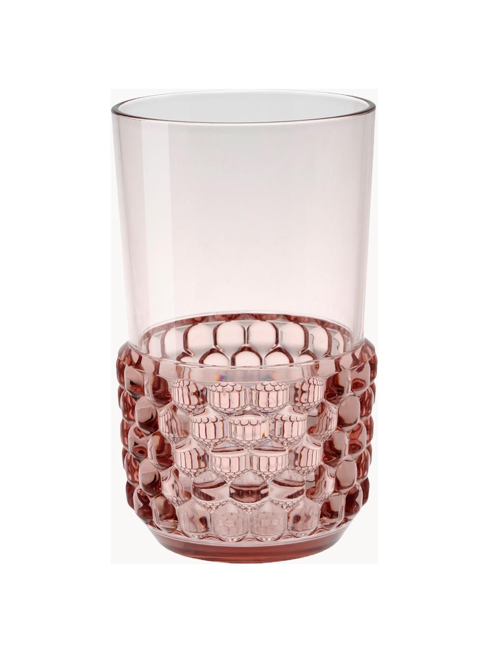 Verres à eau avec surface texturée Jellies, 4 pièces, Plastique, Rose pâle, Ø 9 x haut. 15 cm, 600 ml