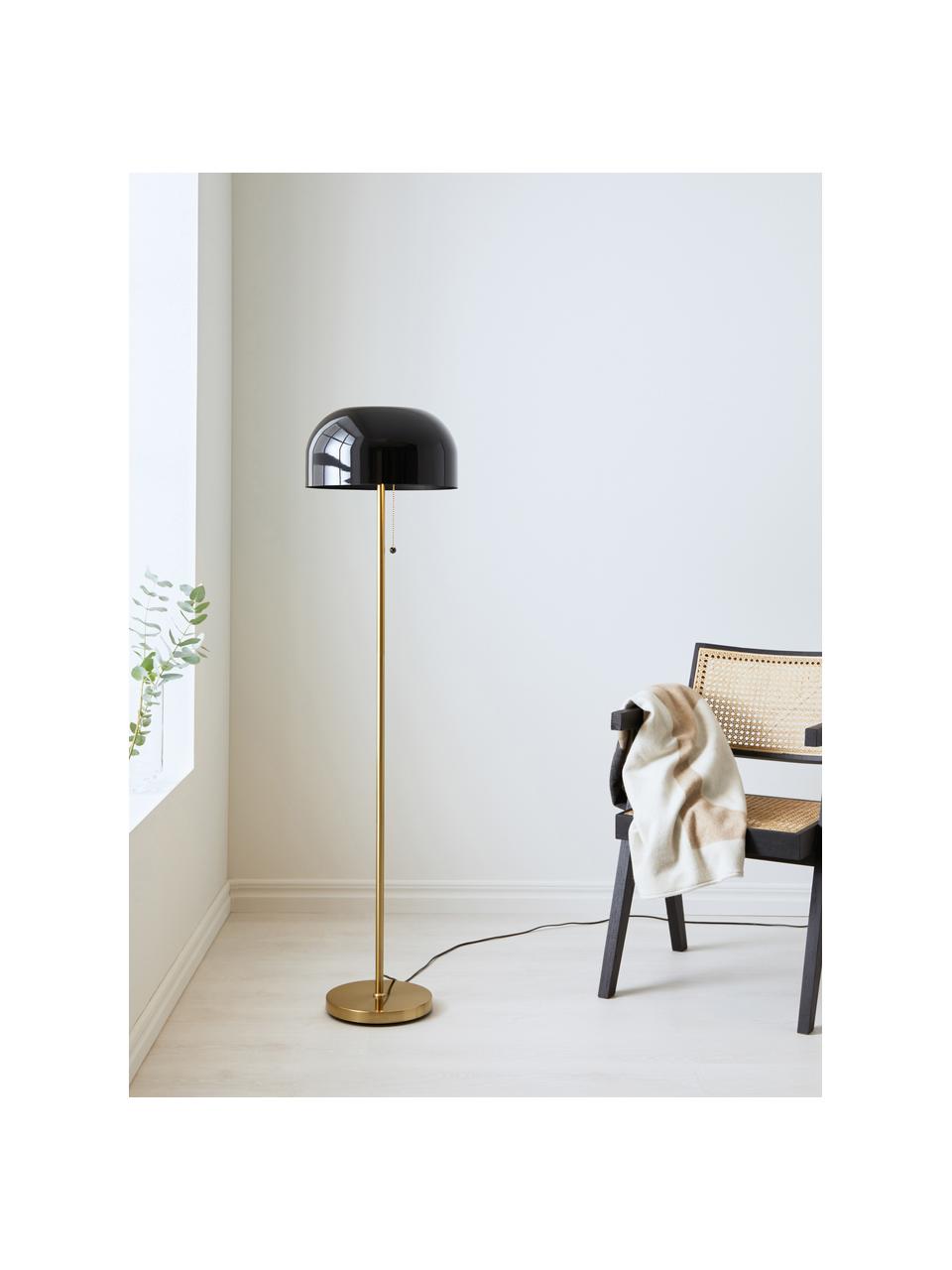 Vloerlamp Blanca, Lampenkap: gecoat metaal, Lampvoet: vermessingd metaal, Zwart, goudkleurig, Ø 35 x H 140 cm