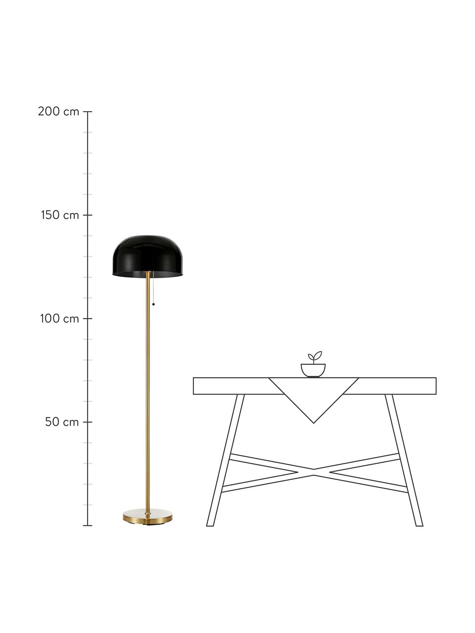 Stehlampe Blanca, Lampenschirm: Metall, beschichtet, Lampenfuß: Metall, vermessingt, Schwarz, Goldfarben, Ø 35 x H 140 cm