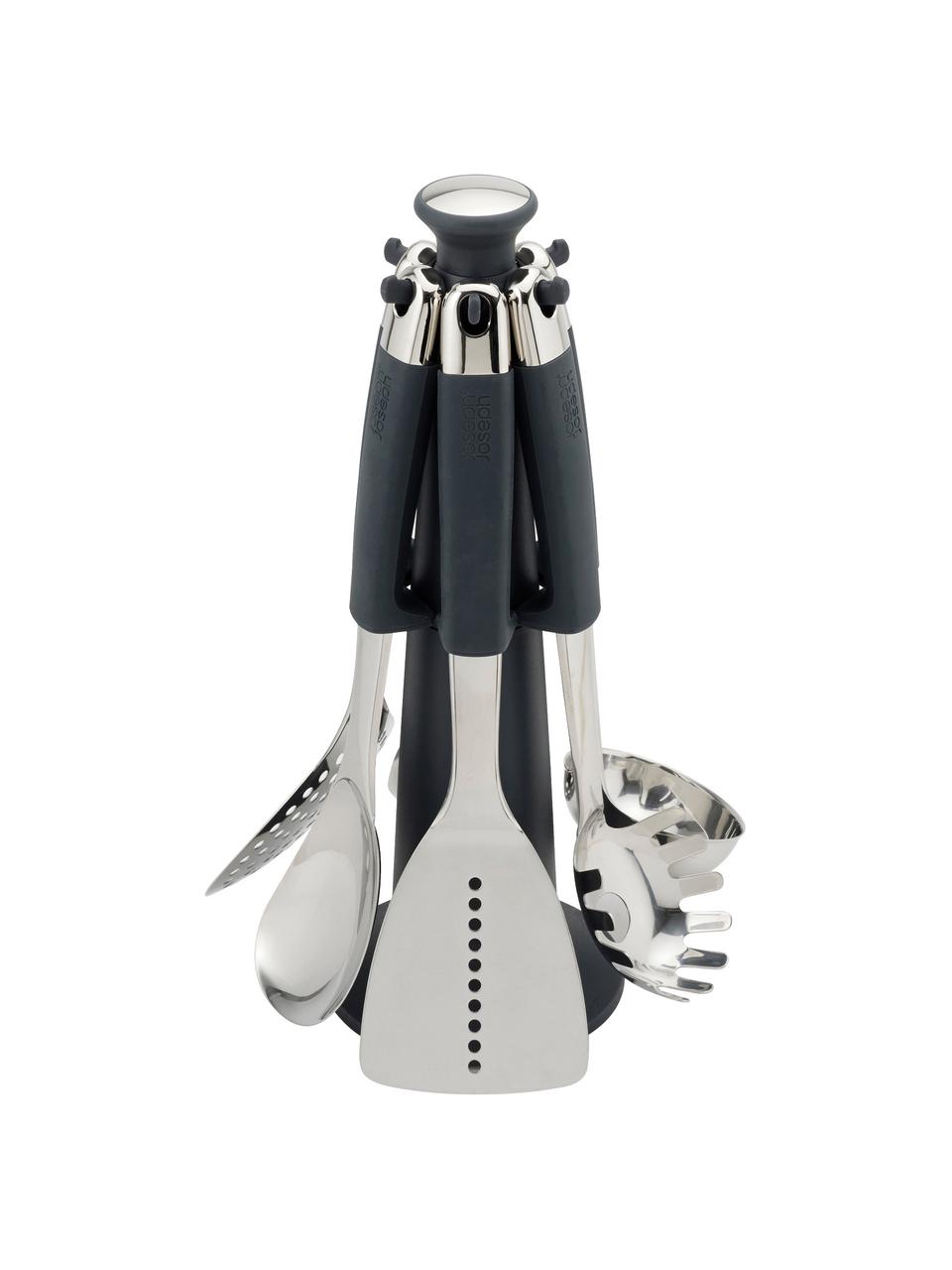Ustensiles de cuisine avec support Elevate, 7 élém., Acier inoxydable, silicone, Acier inoxydable, noir, Lot de différentes tailles