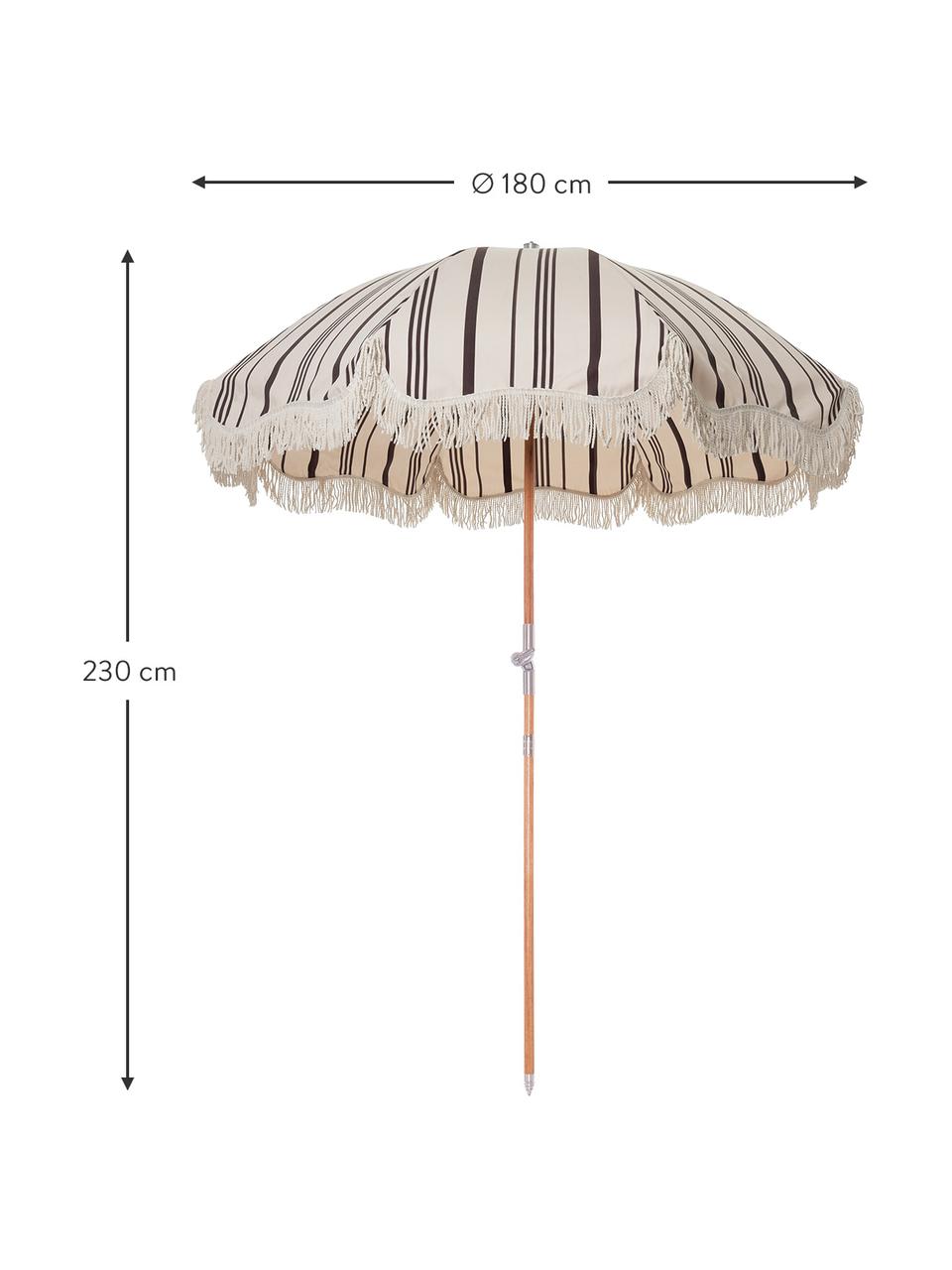 Parasol ogrodowy z frędzlami Retro, Stelaż: drewno naturalne, laminow, Czarny, złamana biel, Ø 180 x W 230 cm