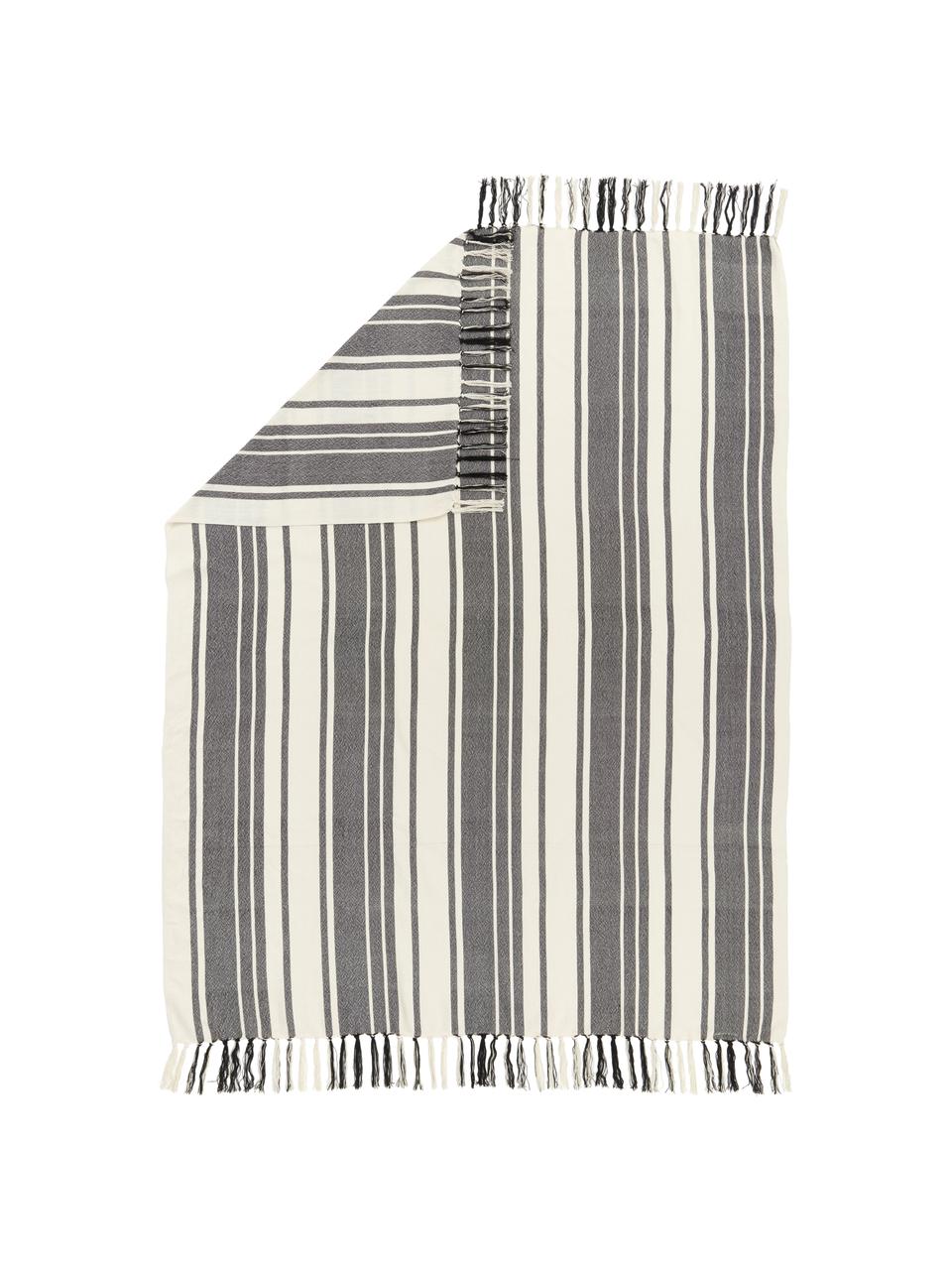 Gestreiftes Plaid Lines aus recyceltem Polyester, 100% Recycelter Polyester, GRS-zertifiziert, Grau, Cremeweiß, B 130 x L 170 cm