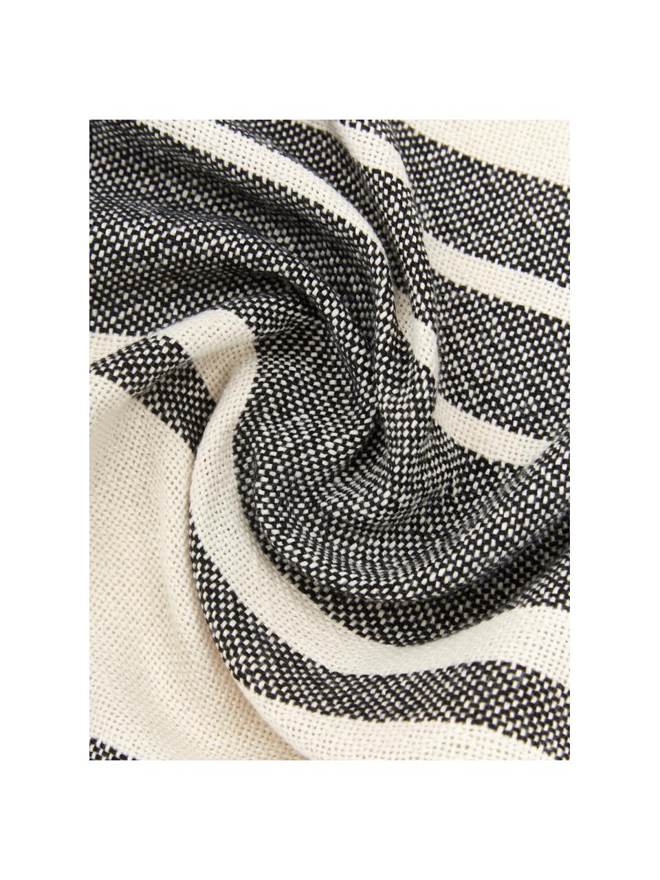 Plaid rayé en polyester recyclé Lines, 100% polyester recyclé, certifié GRS (Global Recycled Standard), Noir & blanc, rayé, larg. 130 x long. 170 cm