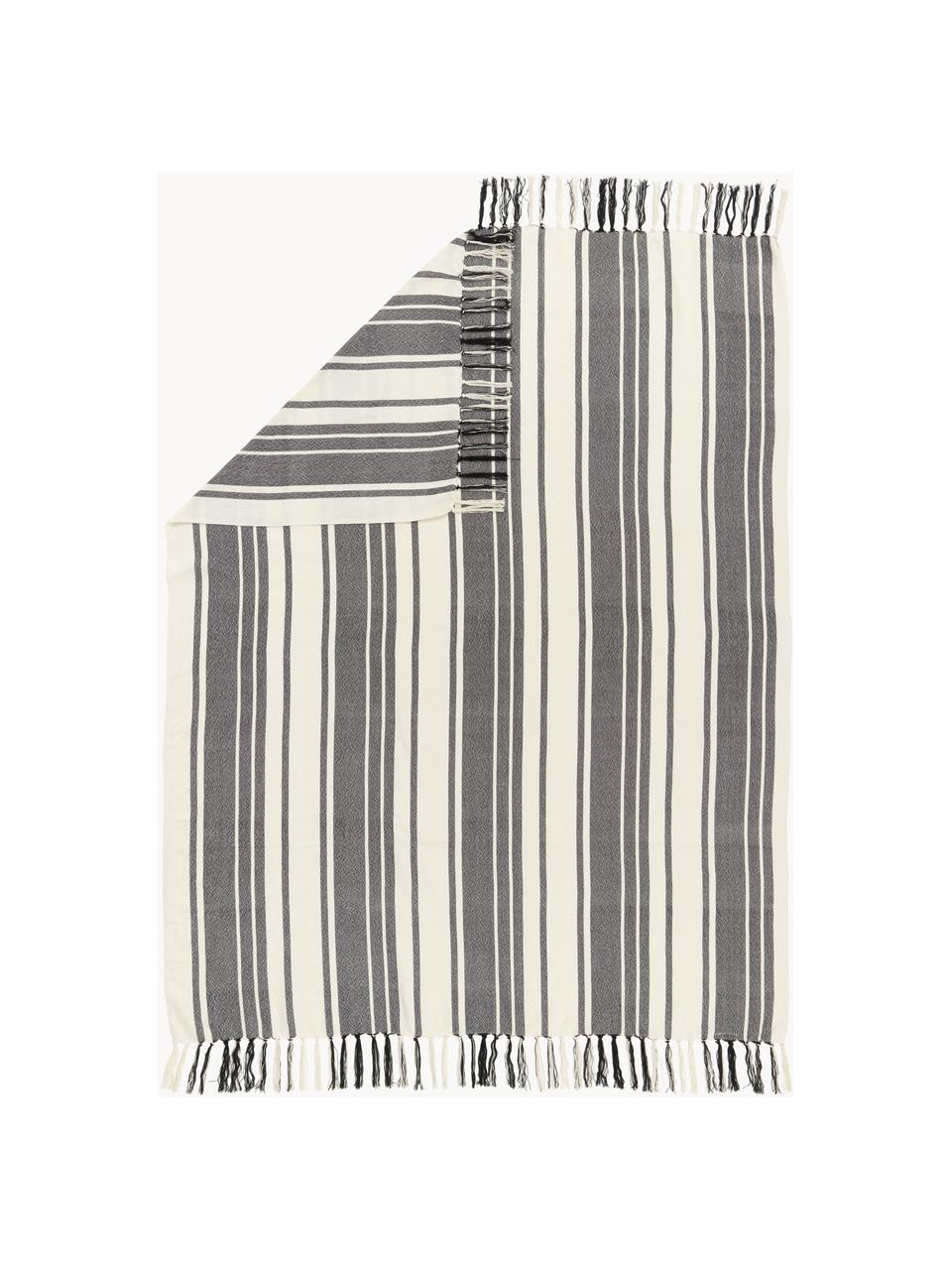 Gestreepte plaid Lines van gerecycled polyester, 100% gerecycled polyester, GRS-gecertificeerd, Zwart & wit, gestreept, B 130 x L 170 cm