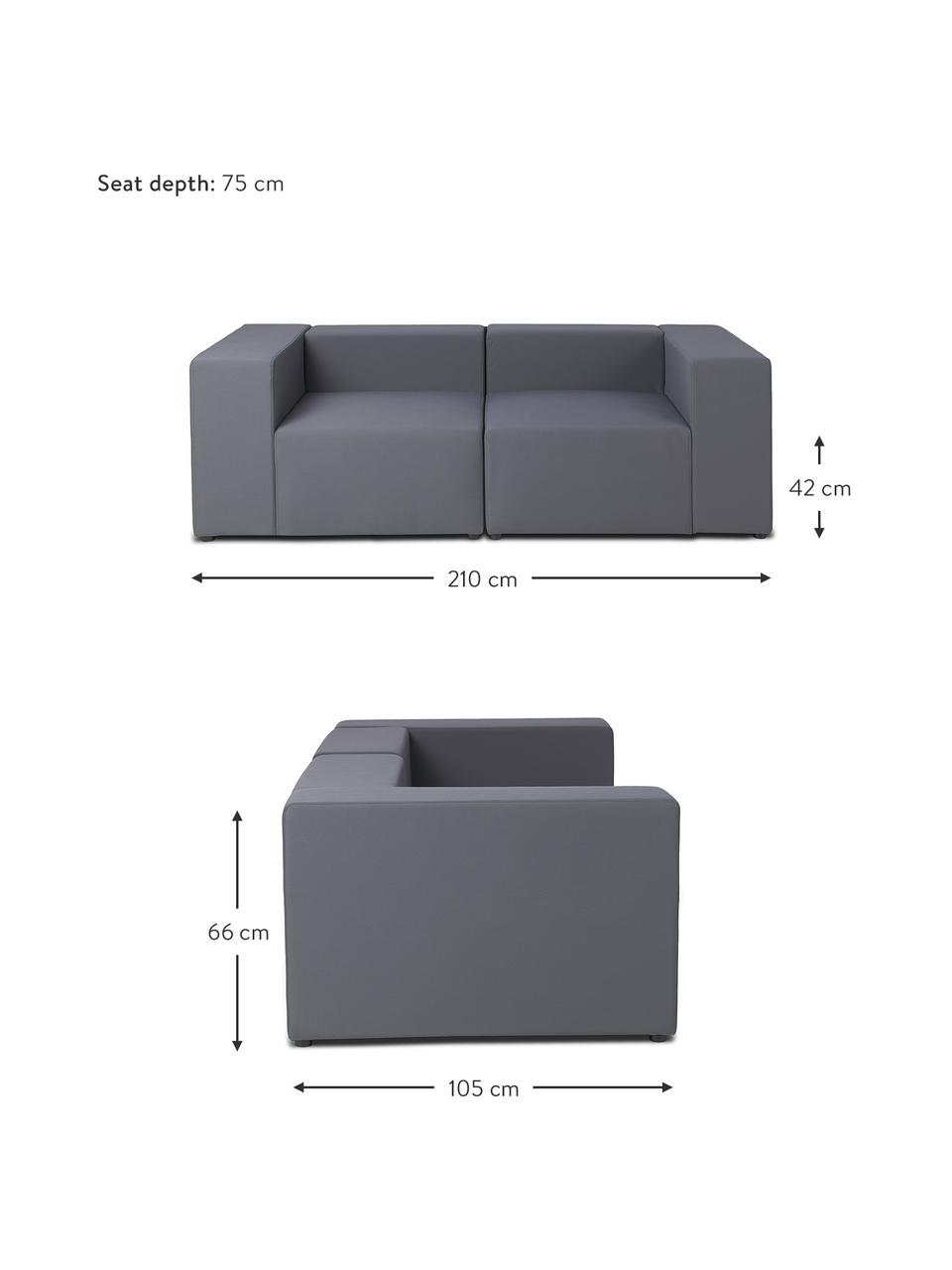 Zewnętrzna sofa modułowa Lennon (3-osobowa), Tapicerka: 88% poliester, 12% poliet, Stelaż: płyta sitodrukowa wodoodp, Ciemnoszara tkanina, S 210 x G 105 cm