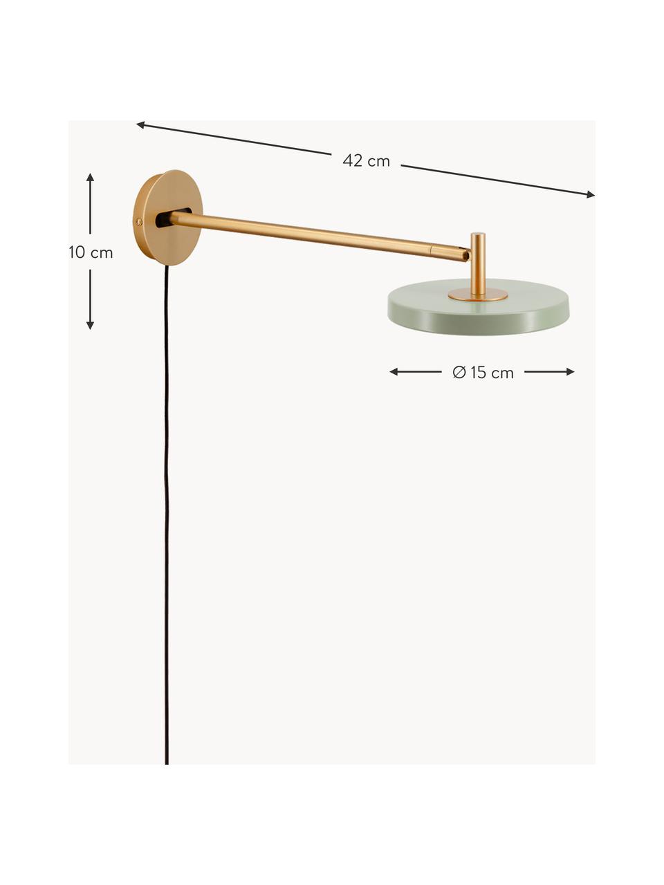 Grosse verstellbare LED-Wandleuchte Asteria mit Stecker, dimmbar, Lampenschirm: Acrylglas, Salbeigrün, Goldfarben, Ø 15 x T 42 cm