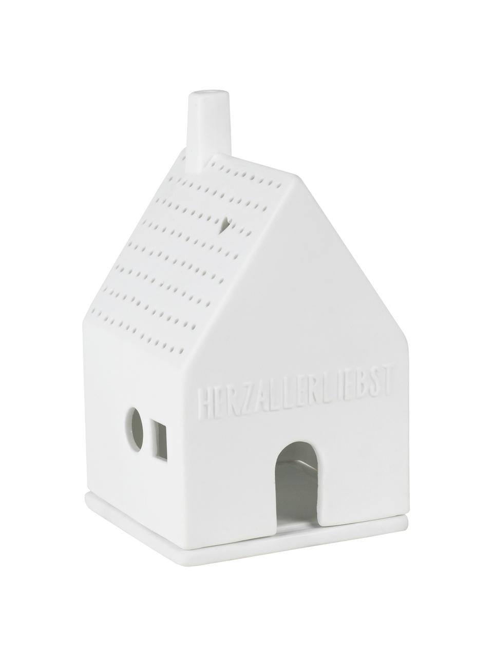 Photophore maison porcelaine blanc Living, Porcelaine, Blanc, larg. 7 x haut. 13 cm