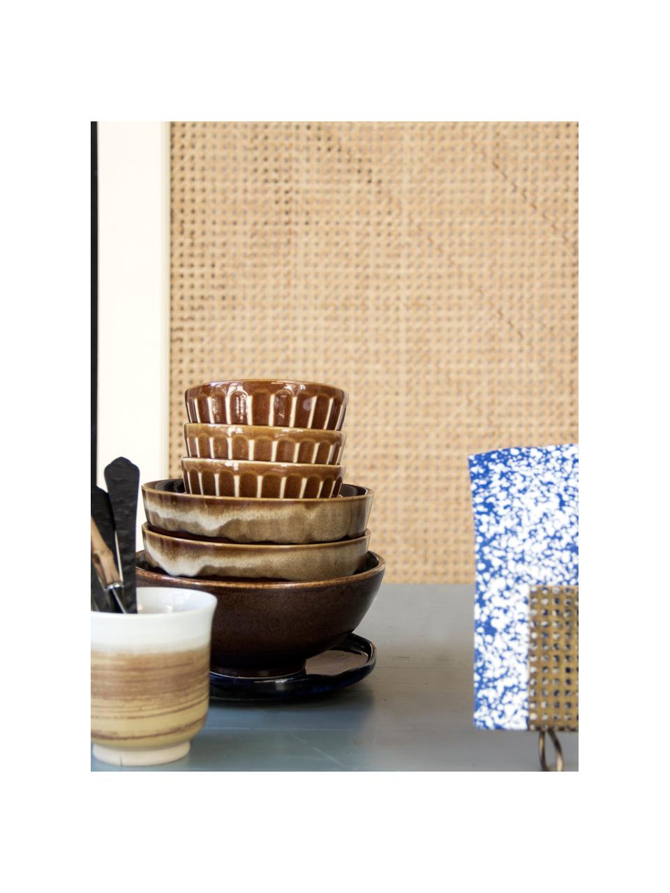 Handgemachte Becher Yunomi im japanischen Style, 2 Stück, Steingut, Braun, Weiß, Cremefarben, Ø 8 x H 9 cm