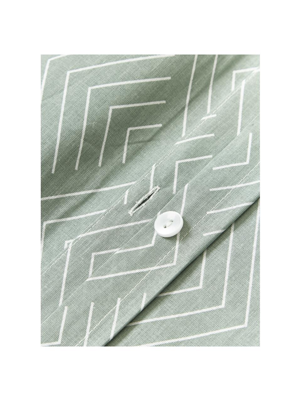 Housse de couette en coton motif graphique Milano, Vert sauge, larg. 200 x long. 200 cm