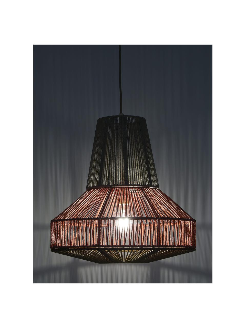 Boho hanglamp Tonny in koord optiek, Lampenkap: katoen, Grijs, terracottarood, beige, Ø 45 cm