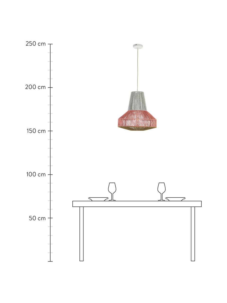 Boho hanglamp Tonny in koord optiek, Lampenkap: katoen, Grijs, terracottarood, beige, Ø 45 cm