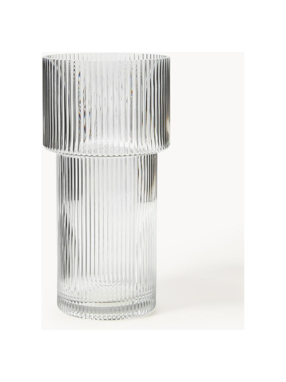 Glas-Vase Lija mit geriffelter Oberfläche, H 30 cm, Glas, Transparent, Ø 14 x H 30 cm