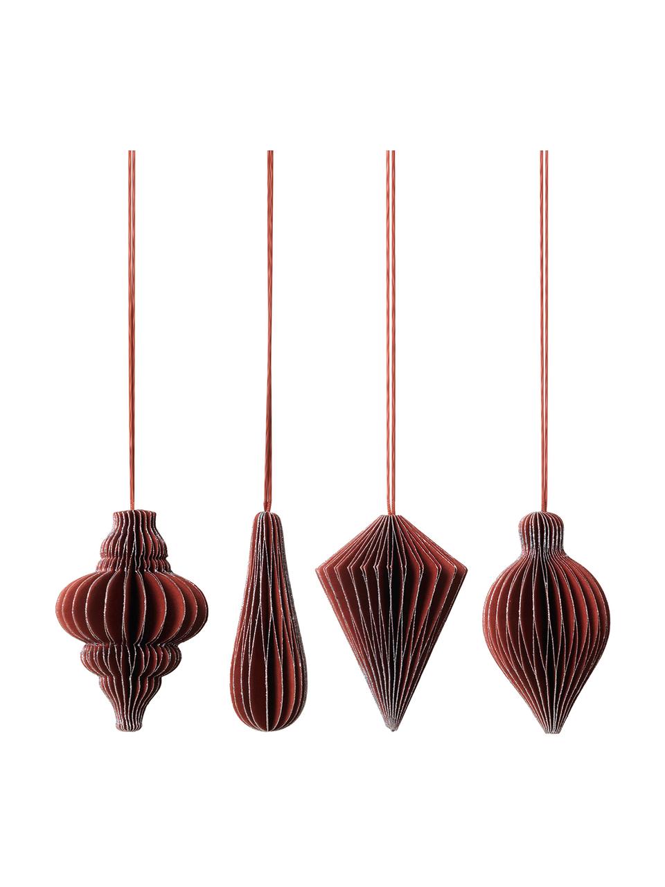 Kerstboomhangersset Winnie, 4 stuks, Rood, Ø 5 x H 7 cm