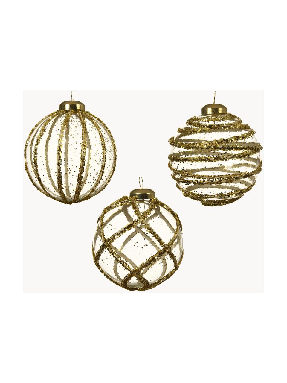 Kerstballen Circles, set van 3, Glas, Goudkleurig, transparant, Ø 8 cm