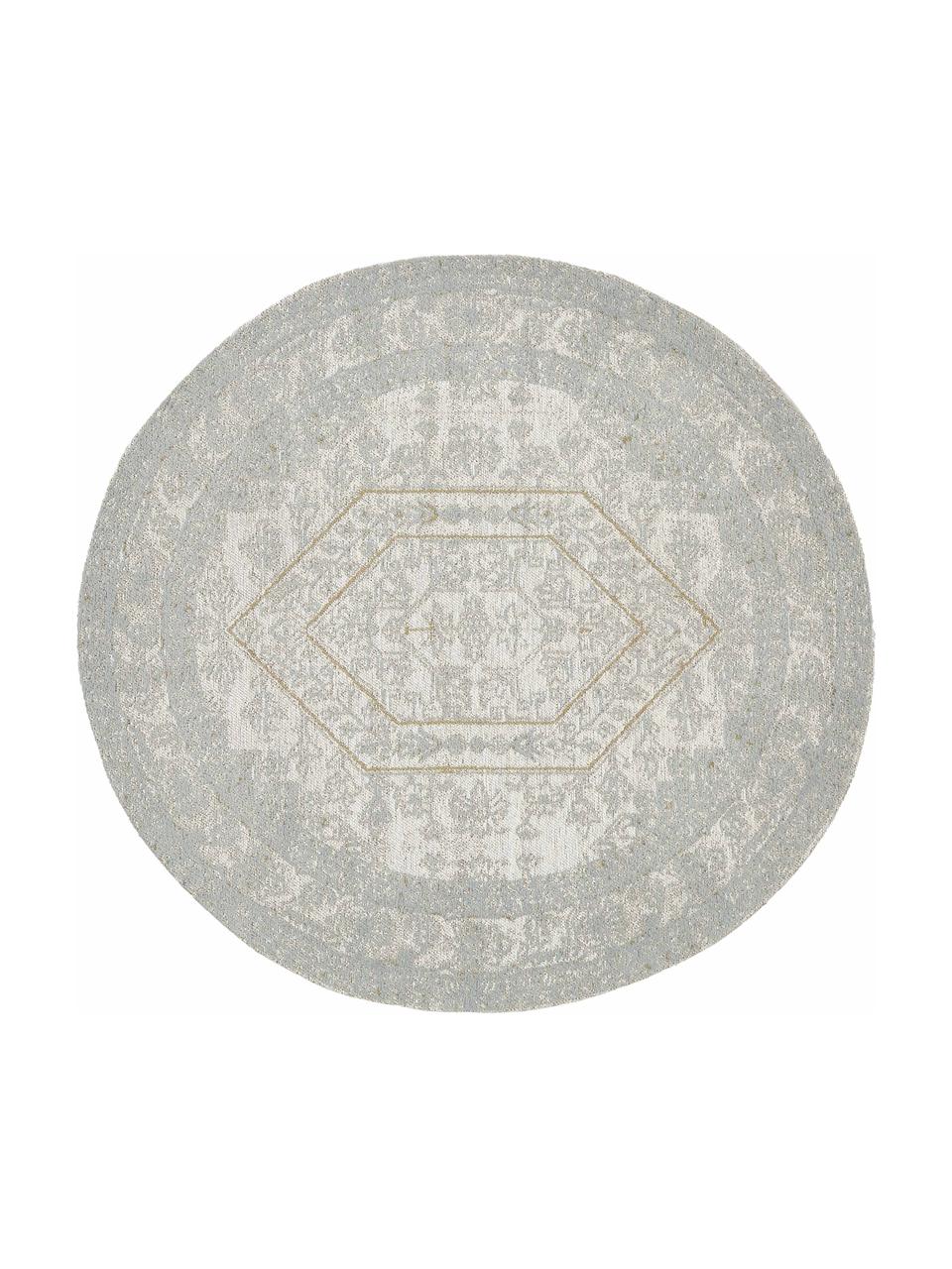 Handgeweven ronde chenille vloerkleed ﻿Magalie ﻿in vintage stijl﻿, 95% katoen-chenille, 5% polyester, Beige, grijs, met patroon, Ø 120 cm (maat S)