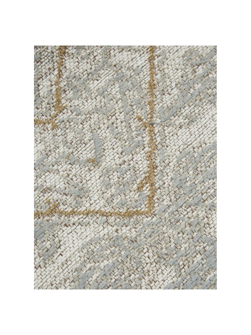 Handgeweven ronde chenille vloerkleed ﻿Magalie ﻿in vintage stijl﻿, 95% katoen-chenille, 5% polyester, Beige, grijs, met patroon, Ø 120 cm (maat S)