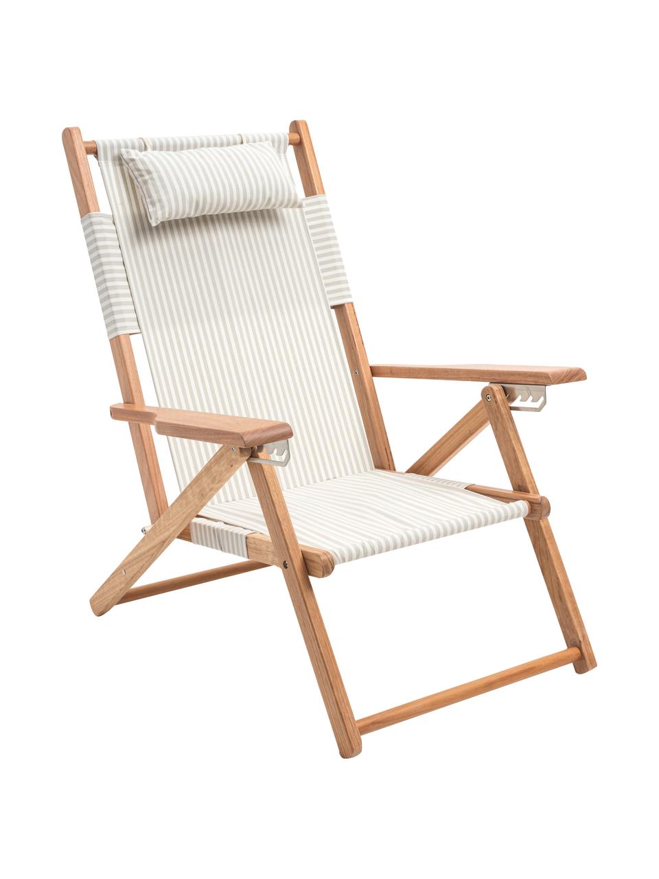 Leżak składany Tommy, Stelaż: drewno naturalne, Jasne drewno naturalne, szałwiowy zielony, biały, S 66 x W 87 cm