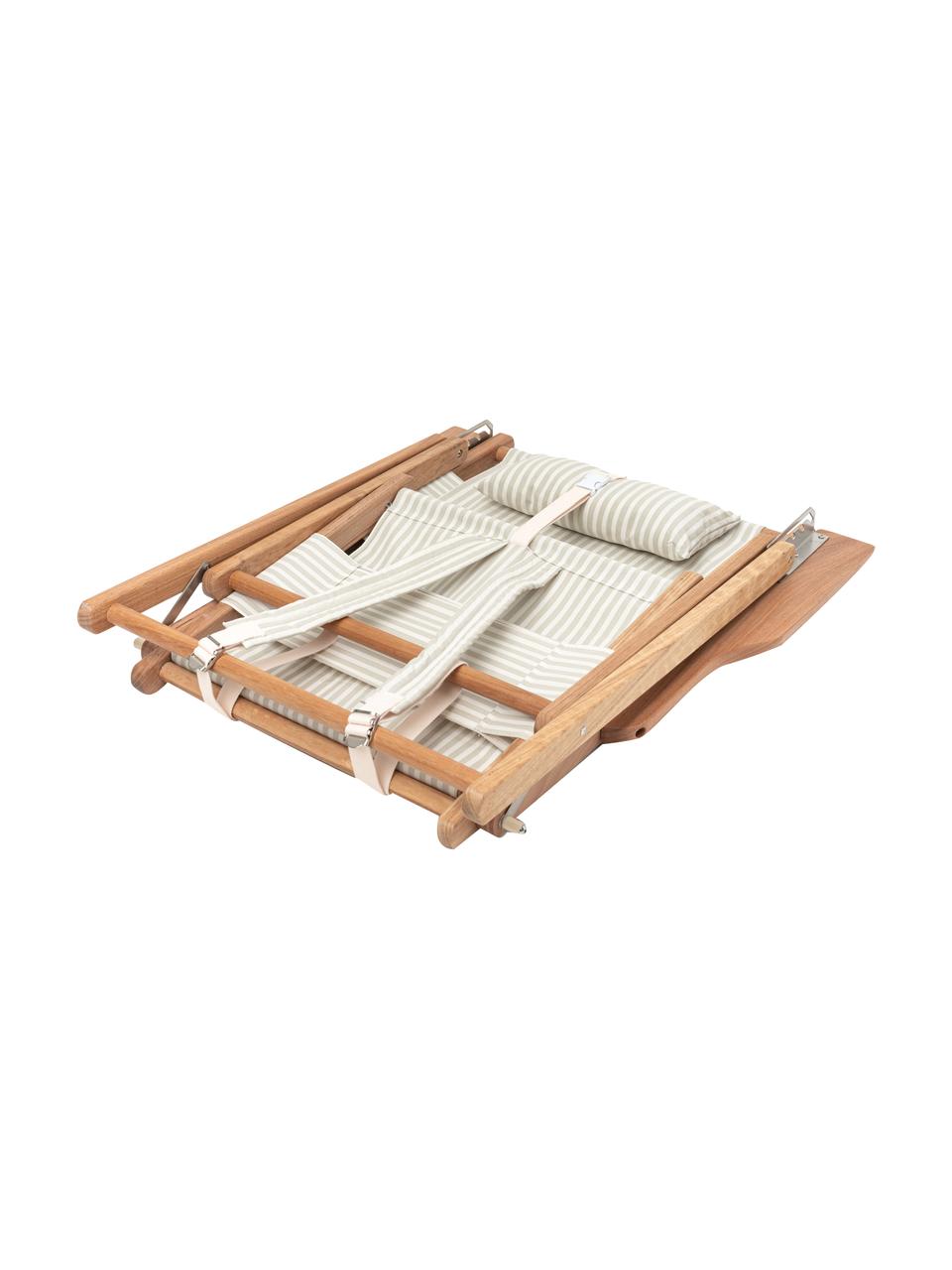 Leżak składany Tommy, Stelaż: drewno tekowe, Drewno tekowe, szałwiowy zielony, biały, S 66 x W 87 cm