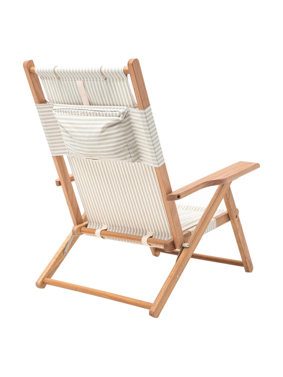 Sedia a sdraio pieghevole Tommy, Seduta: 50% cotone, 50% poliester, Struttura: legno di teak, Legno di teak, verde salvia, bianco, Larg. 66 x Alt. 87 cm