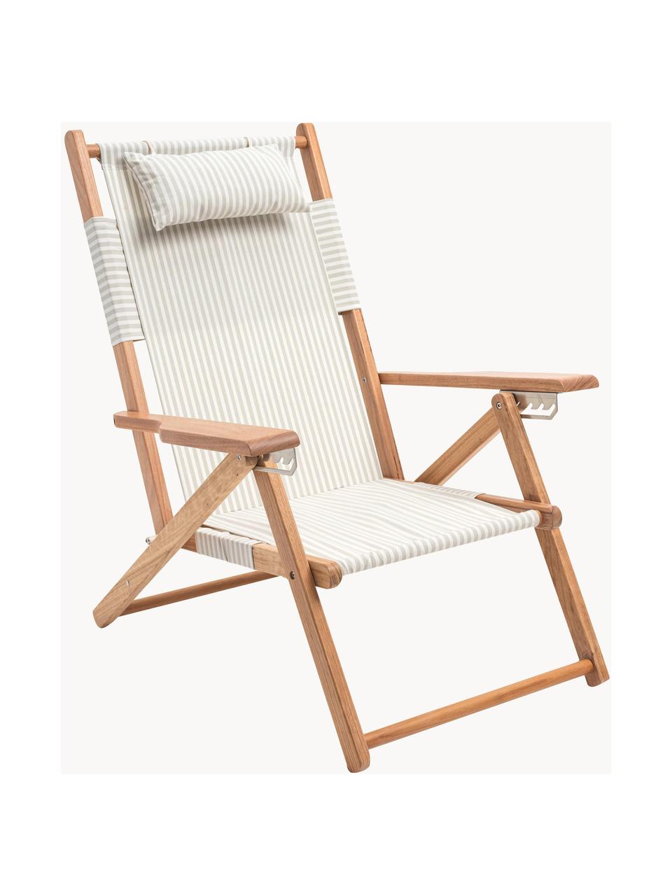 Sedia a sdraio pieghevole Tommy, Seduta: 50% cotone, 50% poliester, Struttura: legno di teak, Legno di teak, verde salvia, bianco, Larg. 66 x Alt. 87 cm