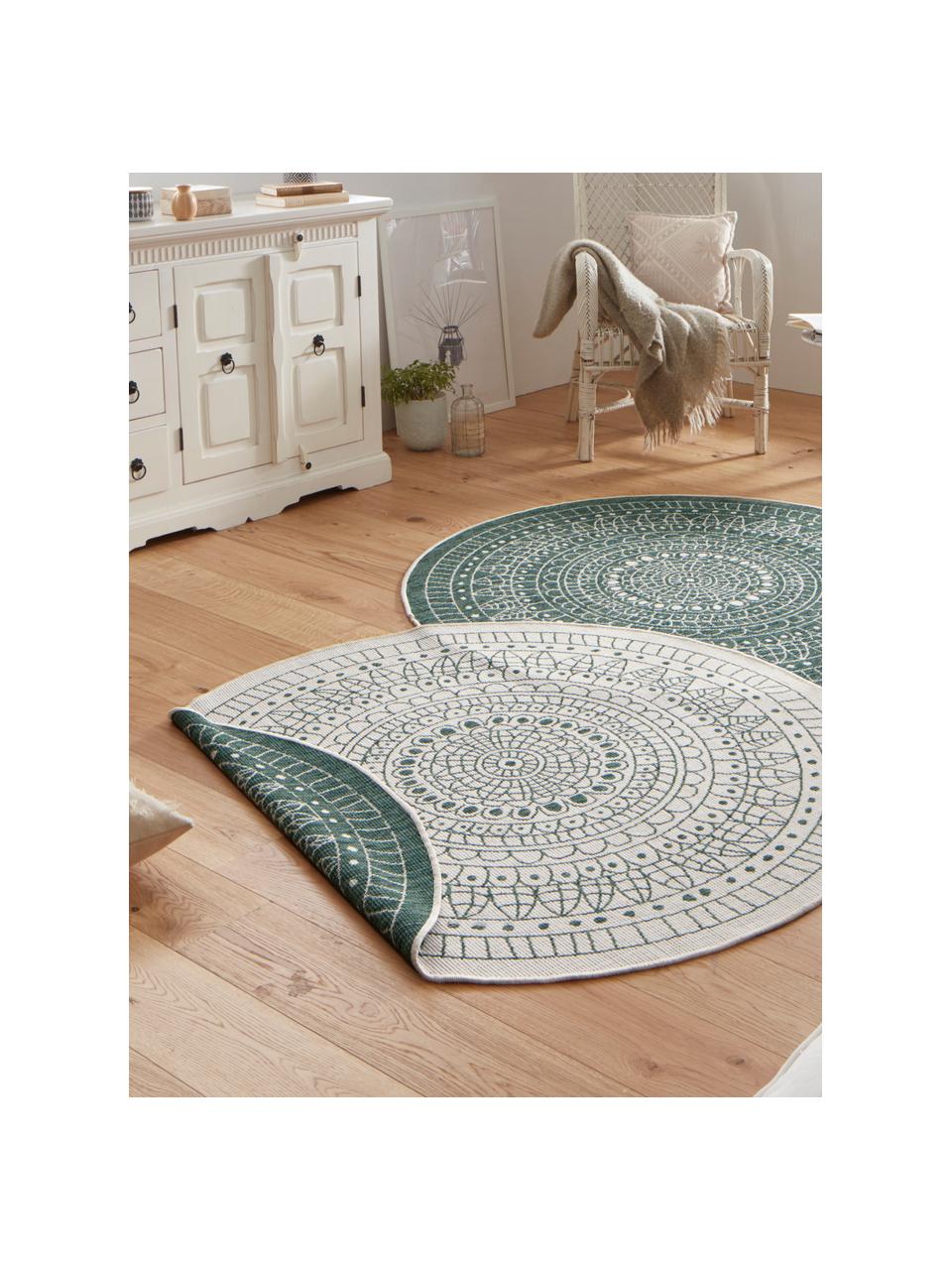 Tapis intérieur-extérieur rond, réversible Porto, Vert, couleur crème