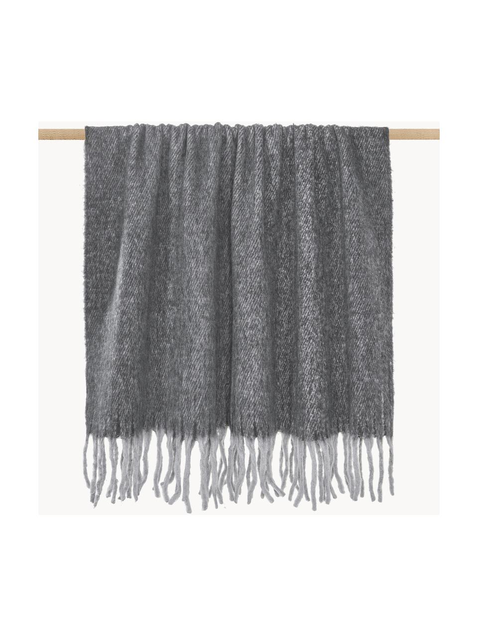 Plaid Verlee mit Fransenabschluss, 100 % Polyester, Grau, B 130 x L 170 cm