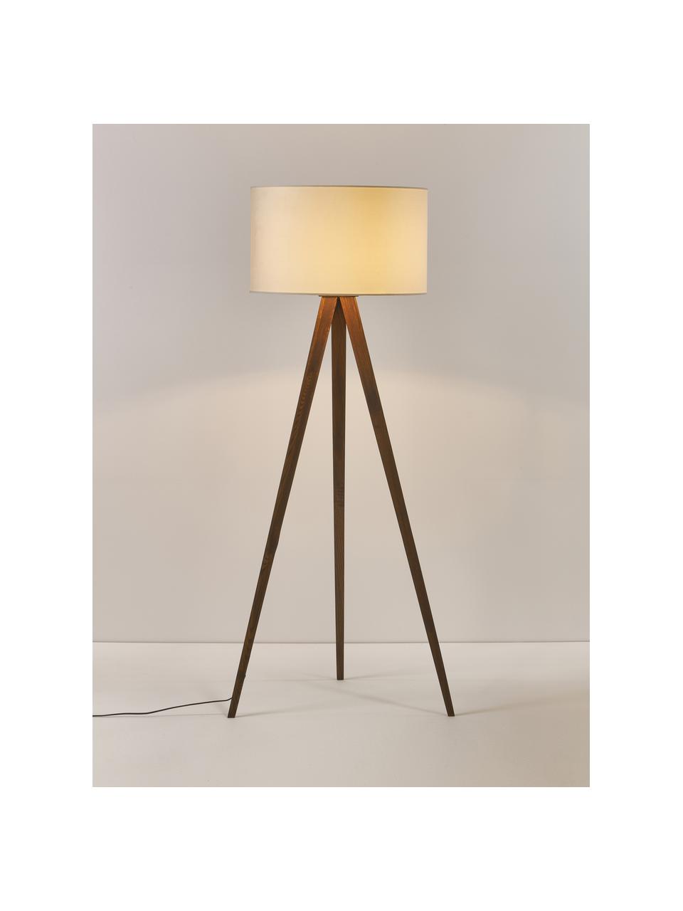 Lampa podłogowa trójnóg z litego drewna w stylu scandi Jake, Odcienie kremowego, brązowy, Ø 60 x W 150 cm