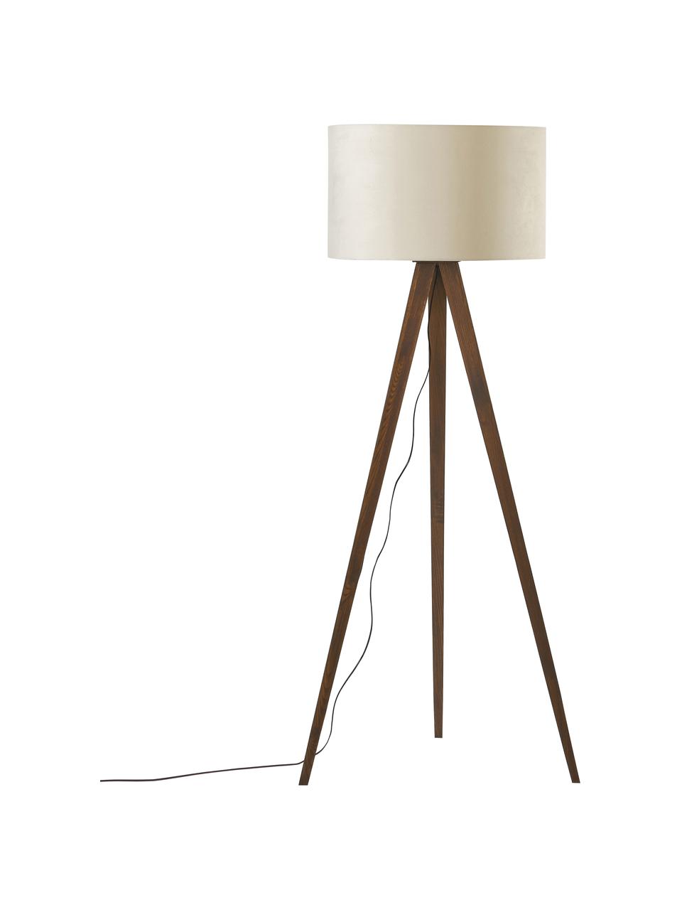 Lampadaire trépied scandinave avec abat-jour en velours Jake, Couleur crème, brun, Ø 60 x haut. 150 cm
