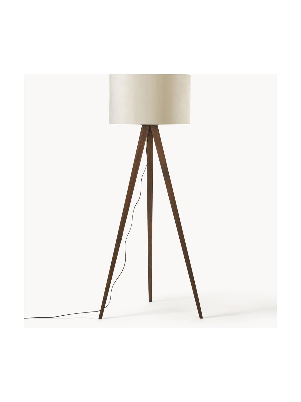 Lampadaire trépied scandi en bois massif Jake, Blanc cassé, brun, haut. 150 cm