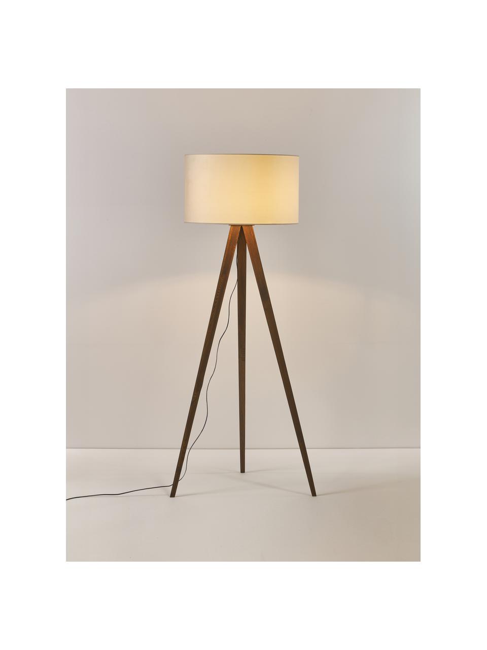 Lampadaire trépied scandi en bois massif Jake, Blanc cassé, brun, haut. 150 cm