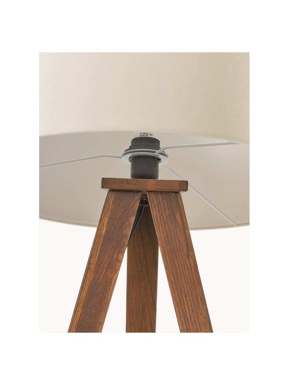 Lampada da terra treppiede in legno massiccio con paralume in velluto Skandi Jake, Paralume: velluto, Bianco latte, marrone, Alt. 150 cm